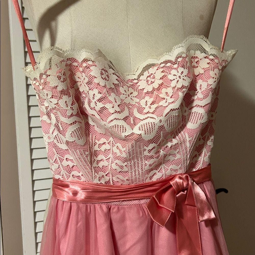 vintage pink ball gown evening dress White Pink Fabric Victorian 70s prom - Picture 5 of 16